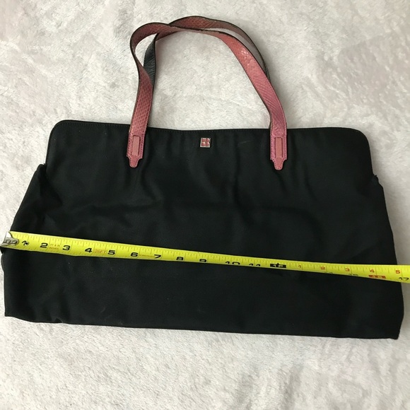 Kate Spade NY 14258 black nylon shoulder bag tote pink python leather straps - Picture 13 of 14